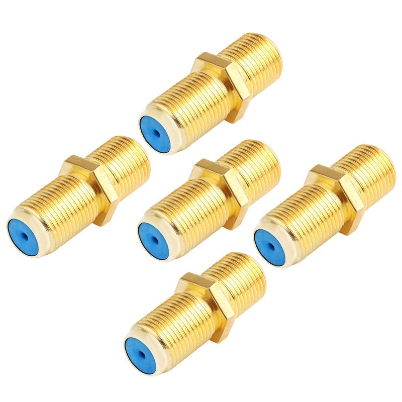 SAISN F81 Splice Barrel Connector 3GHz Female to Female F-Type Coaxial Cable Extension Adapter Couplers (Packof 5, Gold) - Image 1